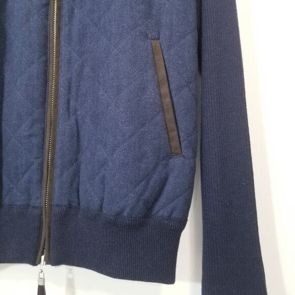 Peter Millar Wool Blend Navy Woven Ribbed Knit Quilted Bomber Jacket - Picture 13 of 16